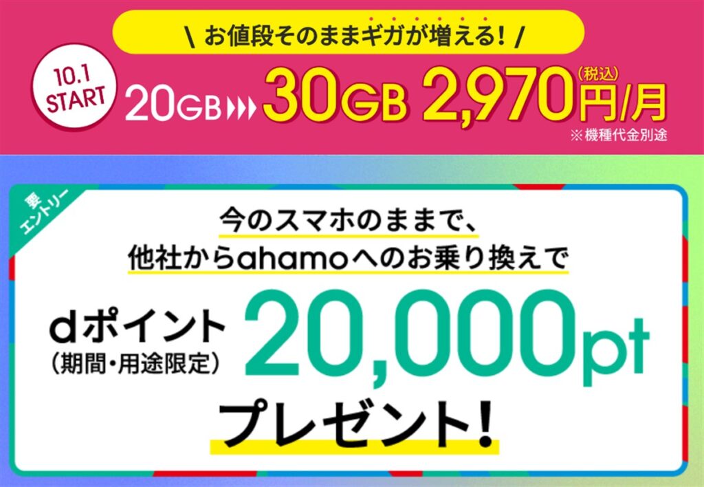 ahamoの契約で20000ポイント大還元中